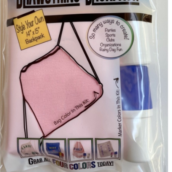 Glass Chalk Original Drawstring Backpack Style Your Own 14" X 15" Pink Color NWT - Picture 2 of 7